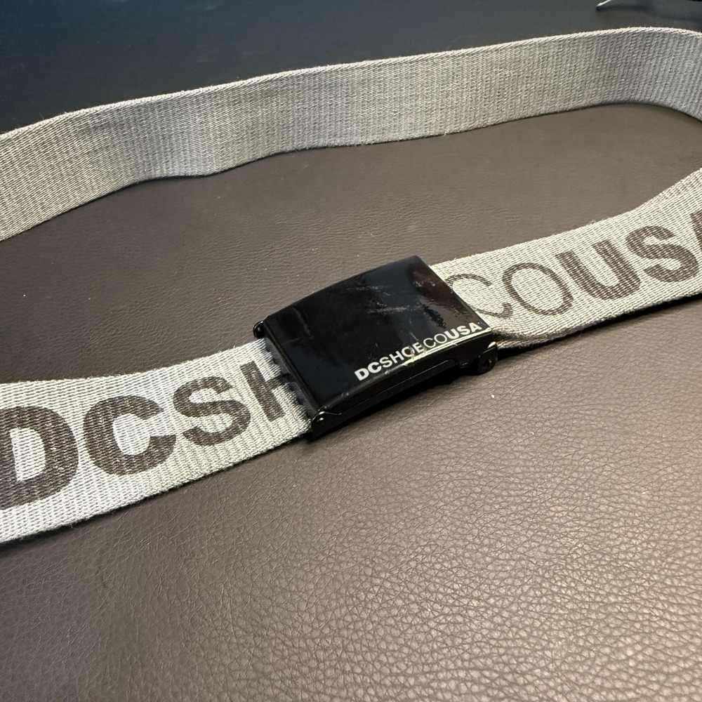 DC Shoes Belt Mens One Size Gray Cotton Web Logo Skate Bottle Opener Buckle Y2K